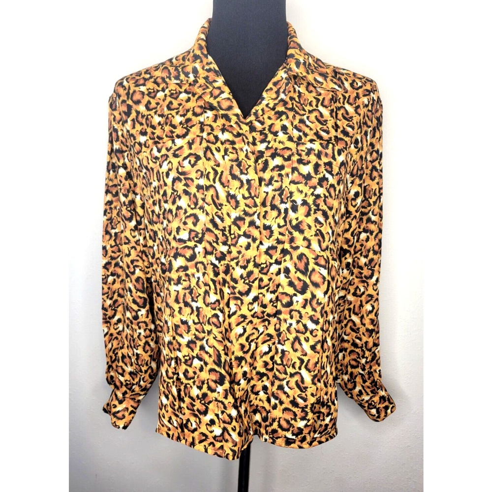 Anne Klein Women’s Cheetah Print Button Down Long Sleeve Blouse Top Size 6